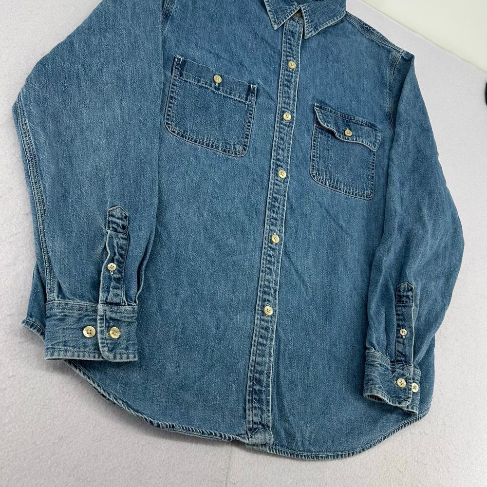Vintage y2k Women's Lauren by Ralph Lauren Blue Denim Cotton Button Up Top Sz L - Picture 4 of 6